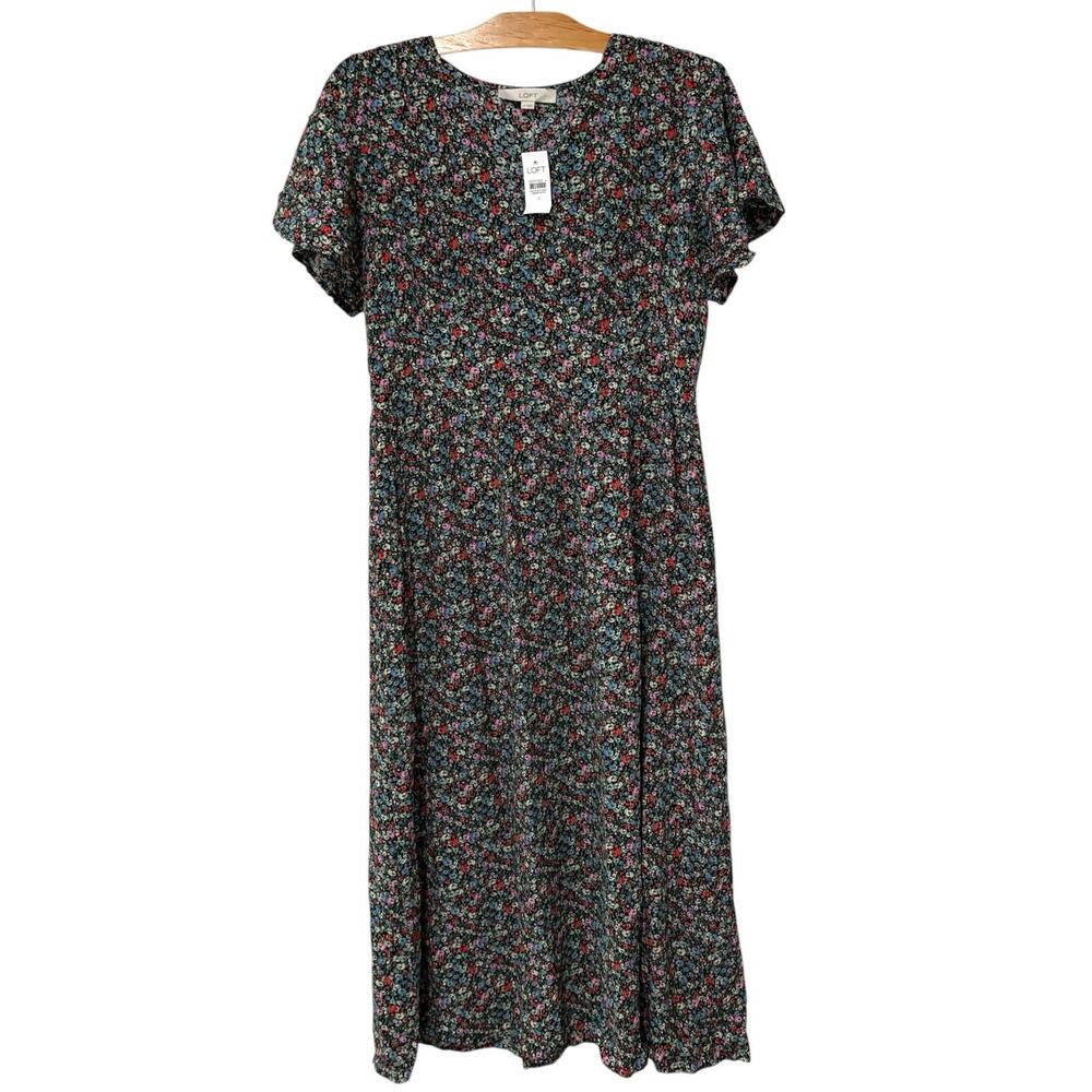 Ann Taylor LOFT | Dress Maxi Floral Short Sleeve V Neck Pockets NWT- Size 12